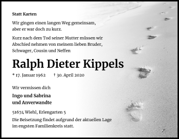 Anzeige von Ralph Dieter Kippeln von Kölner Stadt-Anzeiger / Kölnische Rundschau / Express