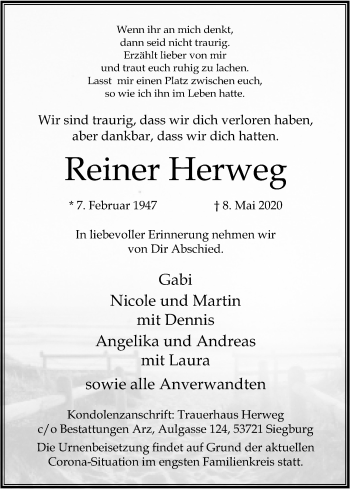 Anzeige von Reiner Herweg von Kölner Stadt-Anzeiger / Kölnische Rundschau / Express