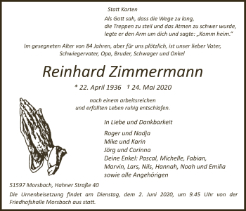 Anzeige von Reinhard Zimmermann von  Lokalanzeiger 
