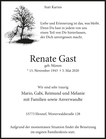 Anzeige von Renate Gast von  Extra Blatt 