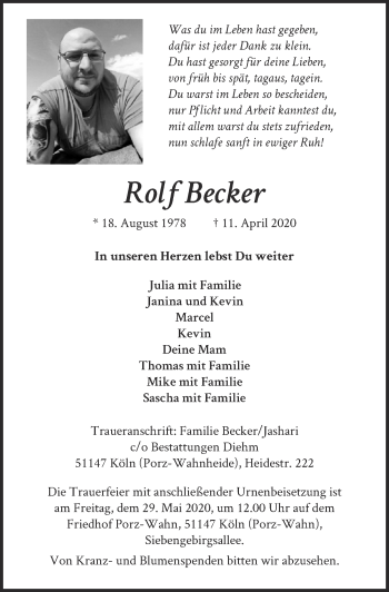Anzeige von Rolf Becker von  Kölner Wochenspiegel 