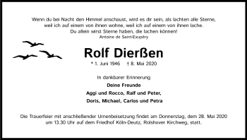 Anzeige von Rolf Dierßen von Kölner Stadt-Anzeiger / Kölnische Rundschau / Express