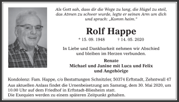 Anzeige von Rolf Happe von  Werbepost 
