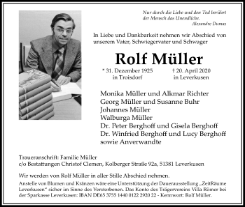 Anzeige von Rolf Müller von Kölner Stadt-Anzeiger / Kölnische Rundschau / Express