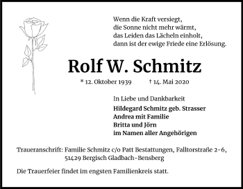 Anzeige von Rolf W. Schmitz von Kölner Stadt-Anzeiger / Kölnische Rundschau / Express