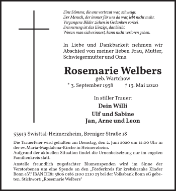 Anzeige von Rosemarie Welbers von  Schaufenster/Blickpunkt 