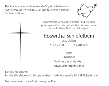 Anzeige von Roswitha Schiefelbein von  Blickpunkt Euskirchen 
