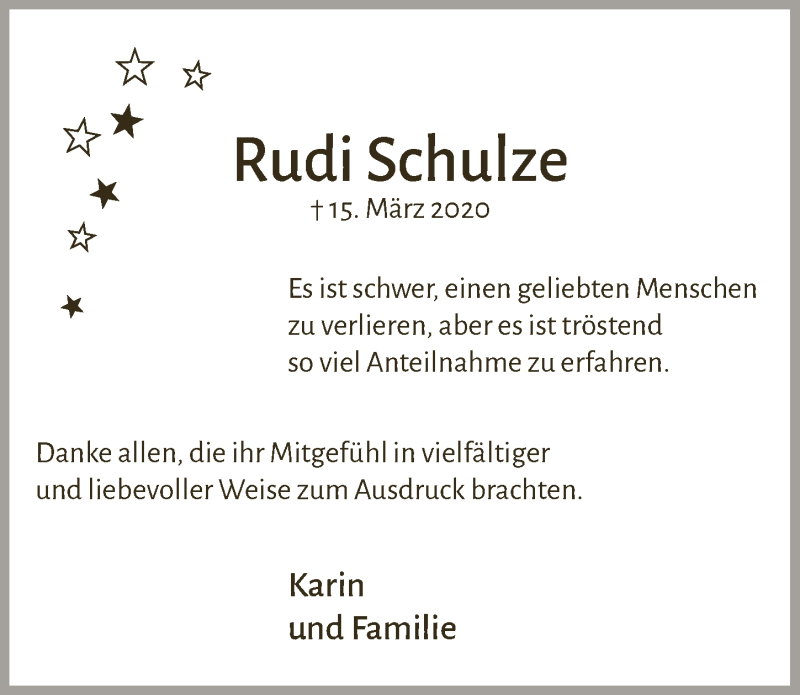  Traueranzeige für Rudi Schulze vom 08.05.2020 aus  Bergisches Handelsblatt 