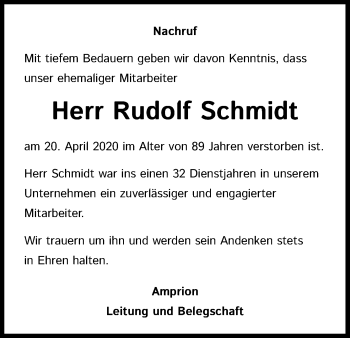 Anzeige von Rudolf Schmidt von Kölner Stadt-Anzeiger / Kölnische Rundschau / Express