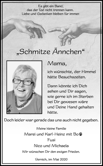 Anzeige von Schmitze Ännchen  von Kölner Stadt-Anzeiger / Kölnische Rundschau / Express