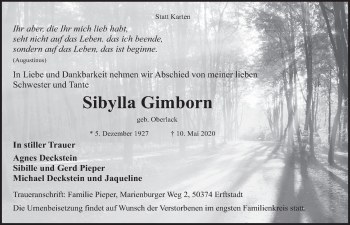 Anzeige von Sibylla Gimborn von  Wochenende 