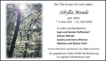 Anzeige von Sibylla Mende von  Blickpunkt Euskirchen 