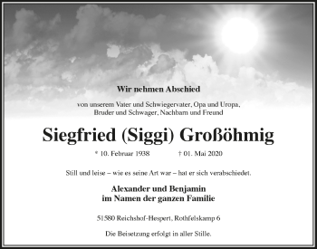 Anzeige von Siegfried Großöhmig von  Anzeigen Echo 