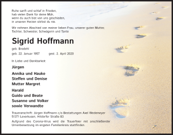 Anzeige von Sigrid Hoffmann von Kölner Stadt-Anzeiger / Kölnische Rundschau / Express
