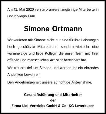 Anzeige von Simone Ortmann von Kölner Stadt-Anzeiger / Kölnische Rundschau / Express