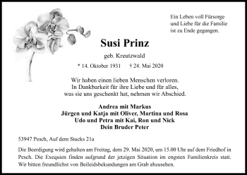 Anzeige von Susi Prinz von Kölner Stadt-Anzeiger / Kölnische Rundschau / Express