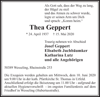Anzeige von Thea Geppert von  Schlossbote/Werbekurier 