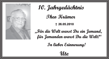 Anzeige von Theo Krämer von  Schlossbote/Werbekurier 