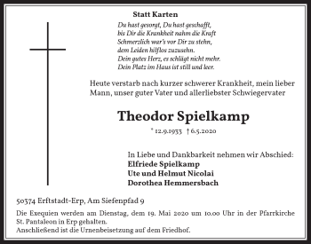 Anzeige von Theodor Spielkamp von  Werbepost 