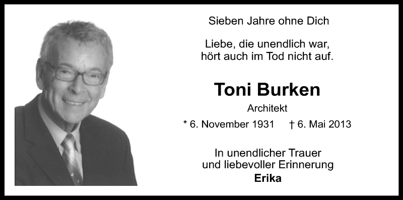  Traueranzeige für Toni Burken vom 09.05.2020 aus Kölner Stadt-Anzeiger / Kölnische Rundschau / Express
