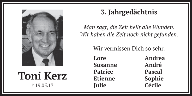  Traueranzeige für Toni Kerz vom 18.07.2023 aus  Schlossbote/Werbekurier 
