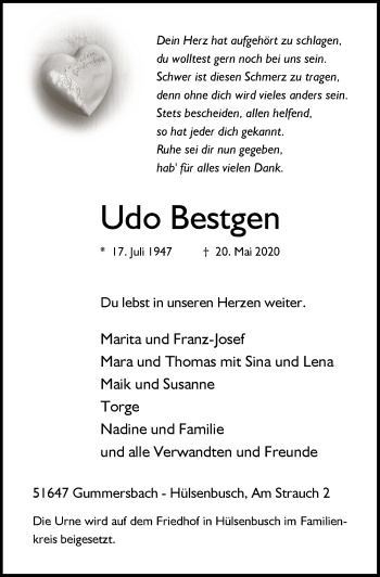 Anzeige von Udo Bestgen von  Anzeigen Echo 