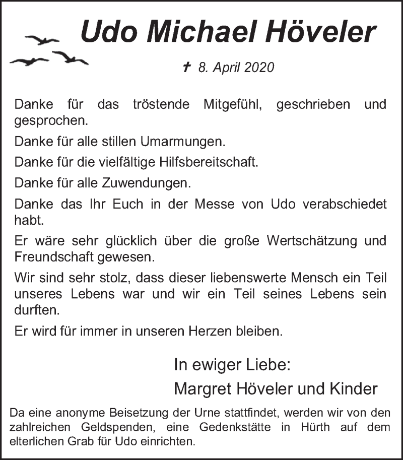  Traueranzeige für Udo Michael Höveler vom 22.05.2020 aus  Wochenende 