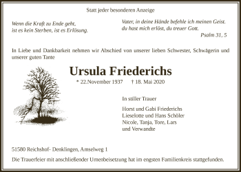 Anzeige von Ursula Friederichs von  Lokalanzeiger 