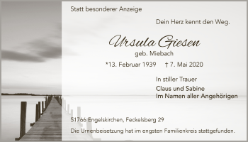 Anzeige von Ursula Giesen von  Anzeigen Echo 