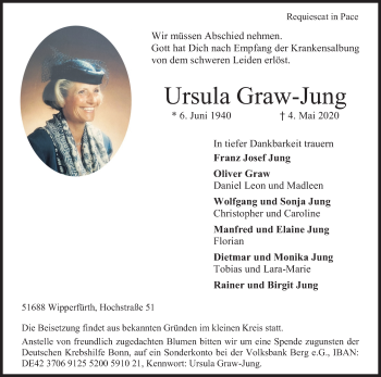 Anzeige von Ursula Graw-Jung von Kölner Stadt-Anzeiger / Kölnische Rundschau / Express