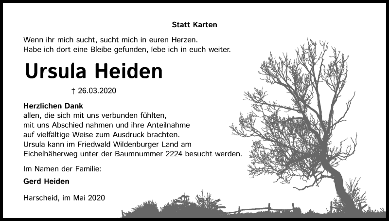  Traueranzeige für Ursula Heiden vom 02.05.2020 aus Kölner Stadt-Anzeiger / Kölnische Rundschau / Express