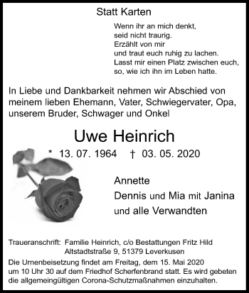 Anzeige von Uwe Heinrich von Kölner Stadt-Anzeiger / Kölnische Rundschau / Express