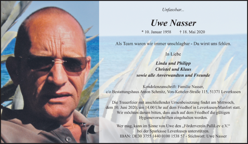  Traueranzeige für Uwe Nasser vom 30.05.2020 aus Kölner Stadt-Anzeiger / Kölnische Rundschau / Express