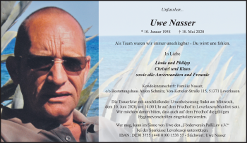 Anzeige von Uwe Nasser von Kölner Stadt-Anzeiger / Kölnische Rundschau / Express