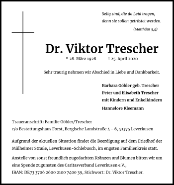 Anzeige von Viktor Trescher von Kölner Stadt-Anzeiger / Kölnische Rundschau / Express