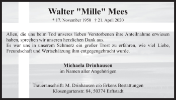 Anzeige von Walter Mees von  Wochenende  Werbepost 