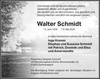 Anzeige von Walter Schmidt von  Anzeigen Echo 