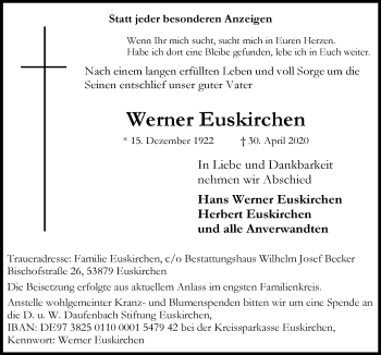 Anzeige von Werner Euskirchen von  Blickpunkt Euskirchen 