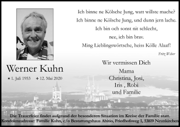 Anzeige von Werner Kuhn von Kölner Stadt-Anzeiger / Kölnische Rundschau / Express