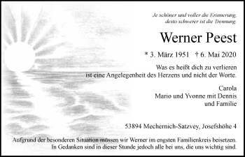 Anzeige von Werner Peest von  Blickpunkt Euskirchen 
