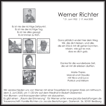 Anzeige von Werner Richter von  Werbepost 