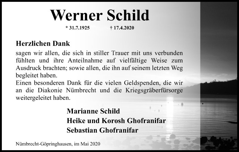  Traueranzeige für Werner Schild vom 30.05.2020 aus Kölner Stadt-Anzeiger / Kölnische Rundschau / Express