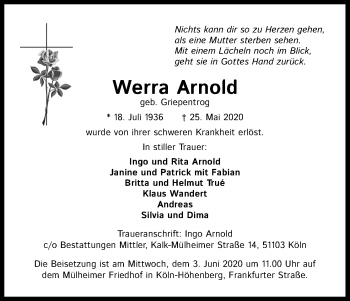 Anzeige von Werra Arnold von Kölner Stadt-Anzeiger / Kölnische Rundschau / Express