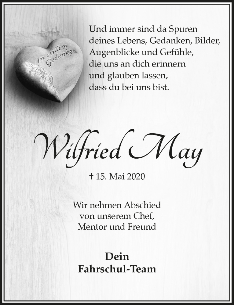  Traueranzeige für Wilfried May vom 22.05.2020 aus  Lokalanzeiger 
