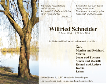 Anzeige von Wilfried Schneider von  Lokalanzeiger 