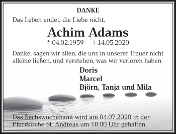 Anzeige von Achim Adams von  Schlossbote/Werbekurier 