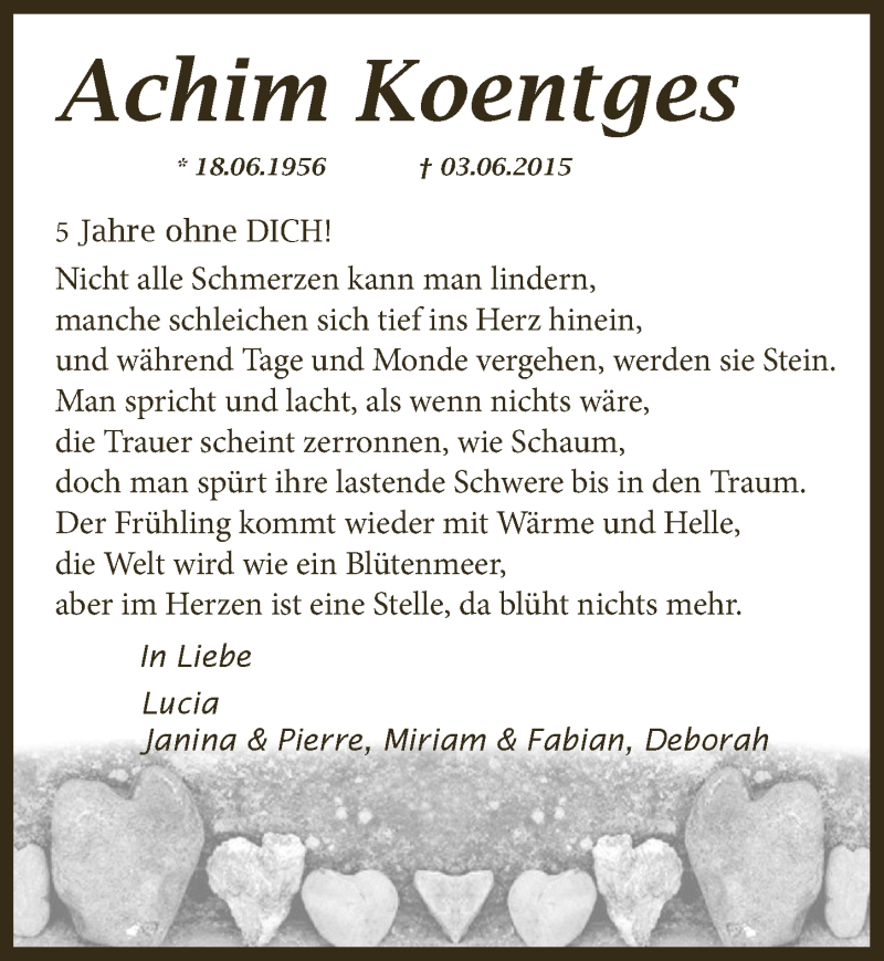  Traueranzeige für Achim Koentges vom 05.06.2020 aus  Anzeigen Echo 
