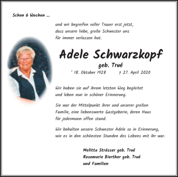 Anzeige von Adele Schwarzkopf von Kölner Stadt-Anzeiger / Kölnische Rundschau / Express