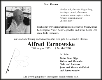 Anzeige von Alfred Tarnowske von  Anzeigen Echo 