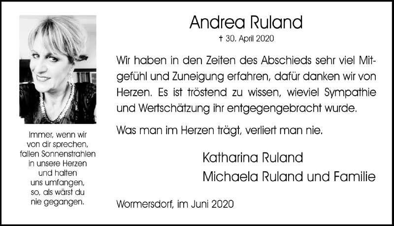  Traueranzeige für Andrea Ruland vom 18.07.2023 aus  Schaufenster/Blickpunkt 
